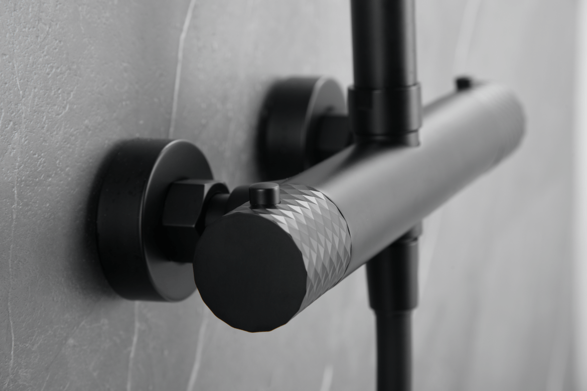 Imex - Conjunto ducha termostático Génova negro mate - BricoandPool