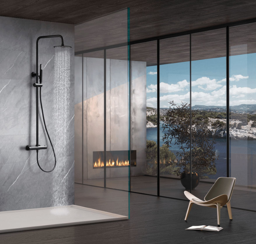 Imex - Conjunto ducha termostático Génova negro mate - BricoandPool