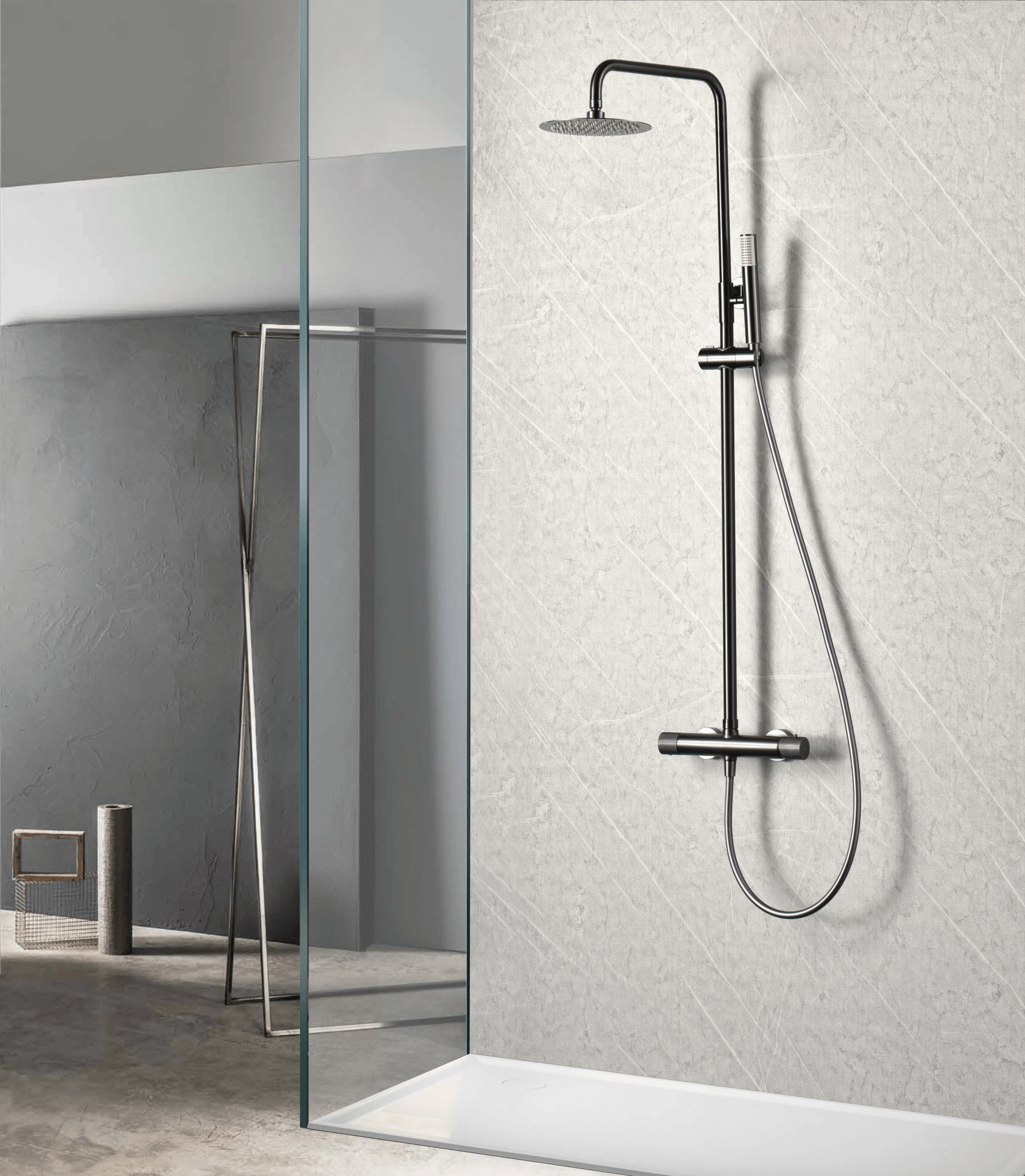 Imex - Conjunto ducha termostático Line black gun metal - BricoandPool