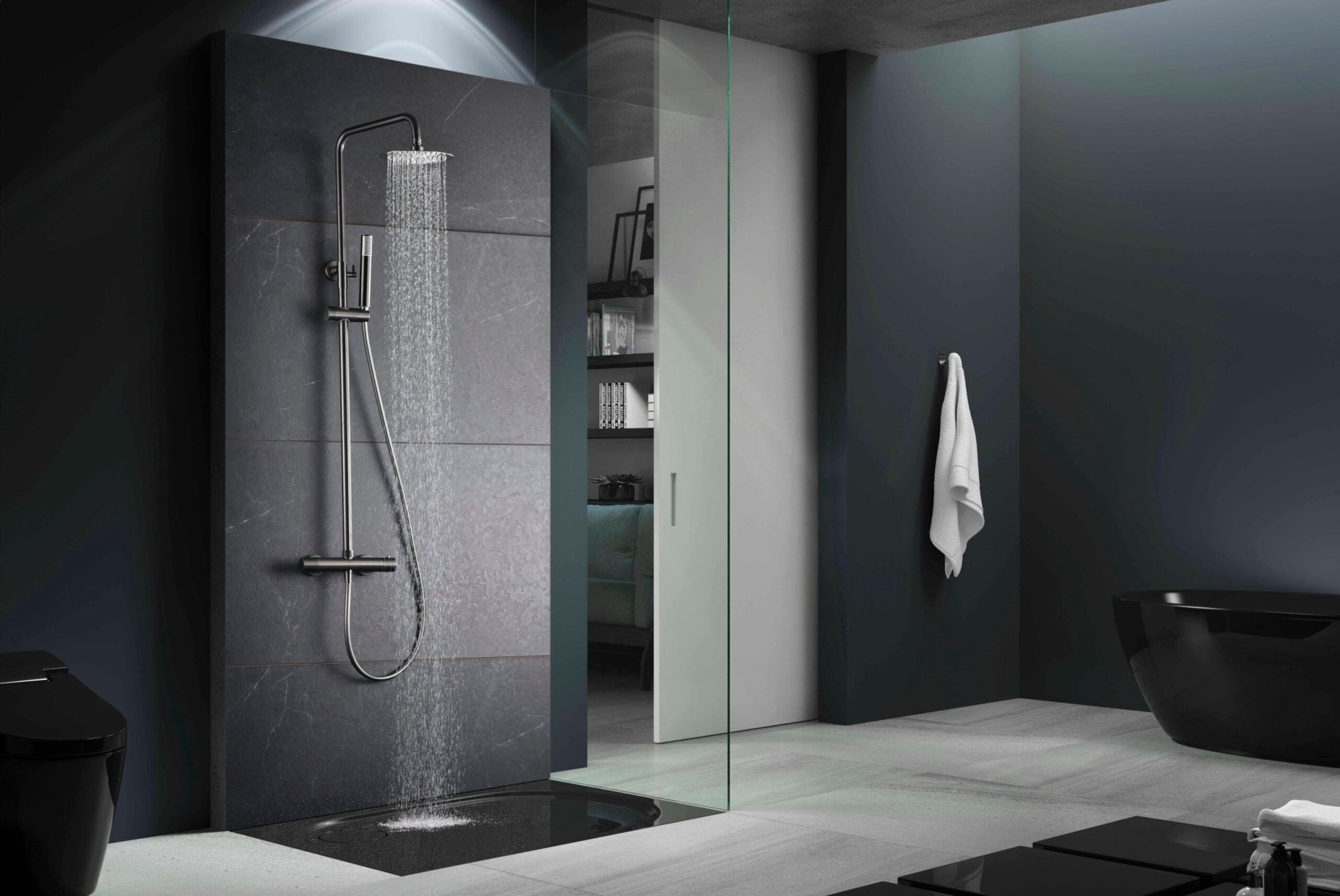 Imex - Conjunto ducha termostatico Monza black gun metal - BricoandPool