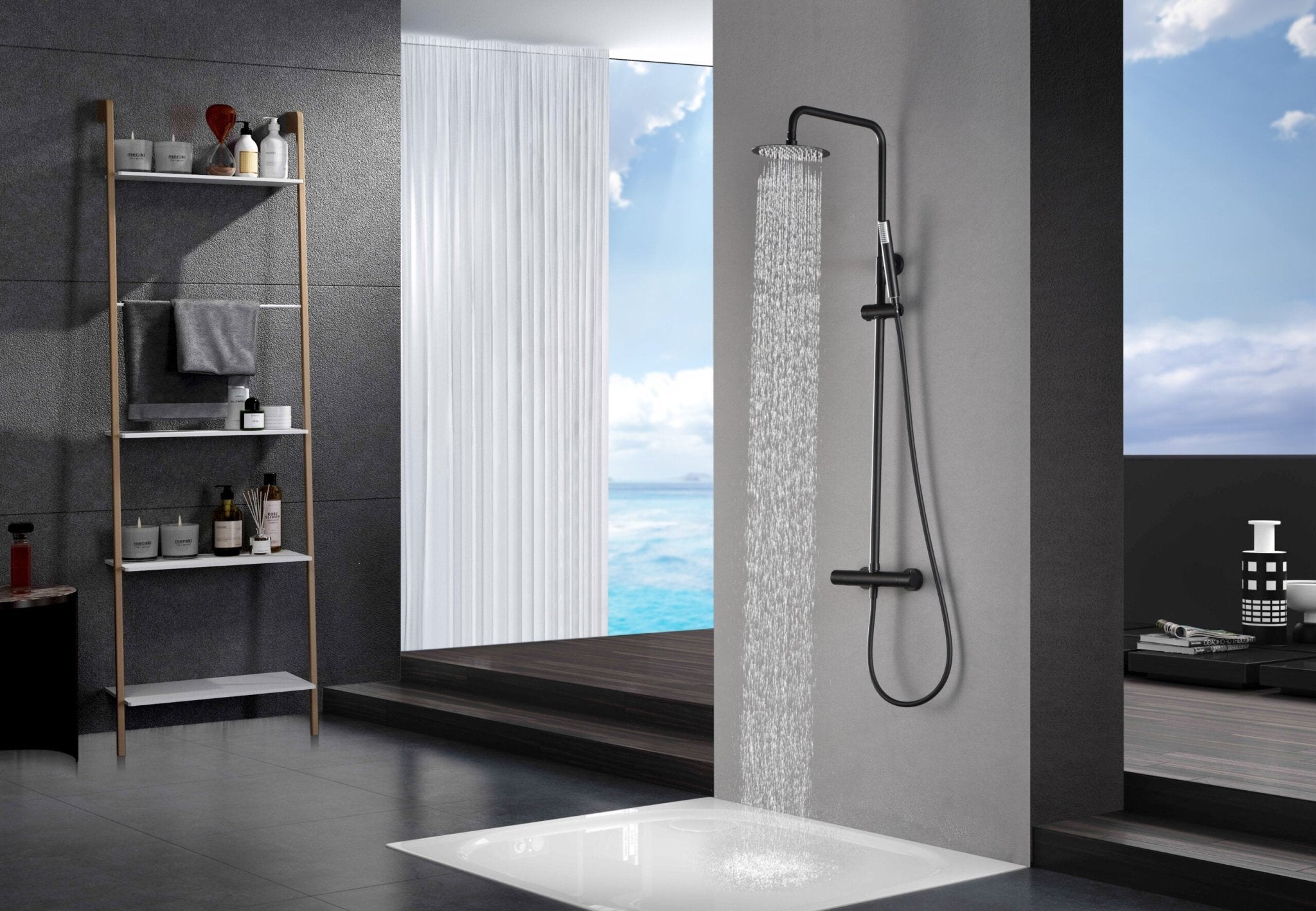 Imex - Conjunto ducha termostatico Monza negro mate - BricoandPool