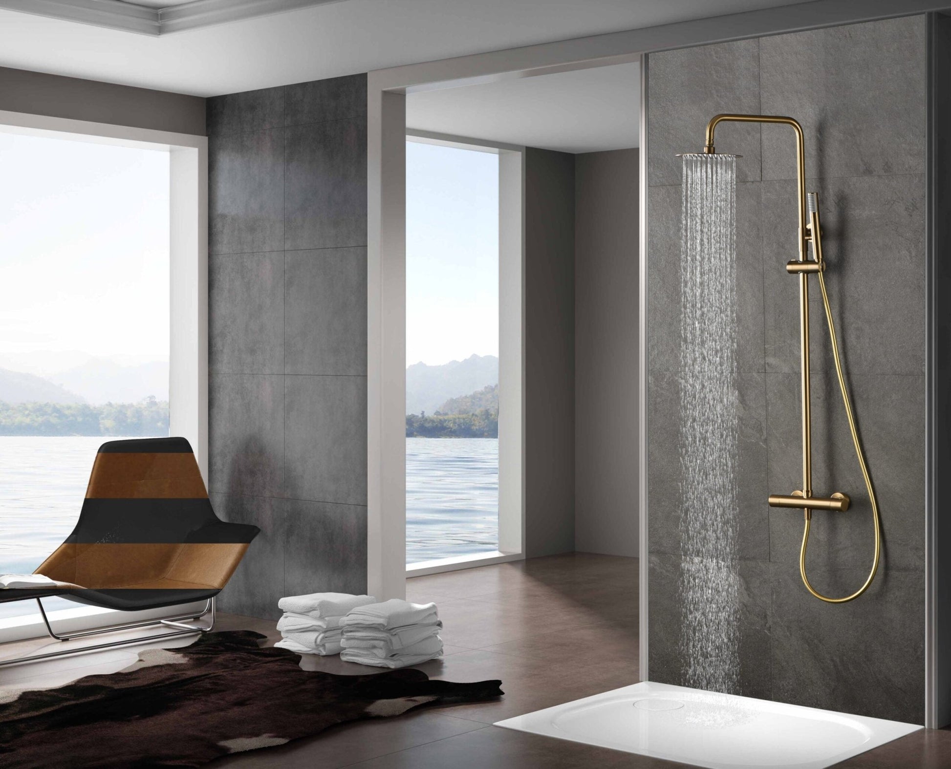 Imex - Conjunto ducha termostatico Monza oro cepillado - BricoandPool