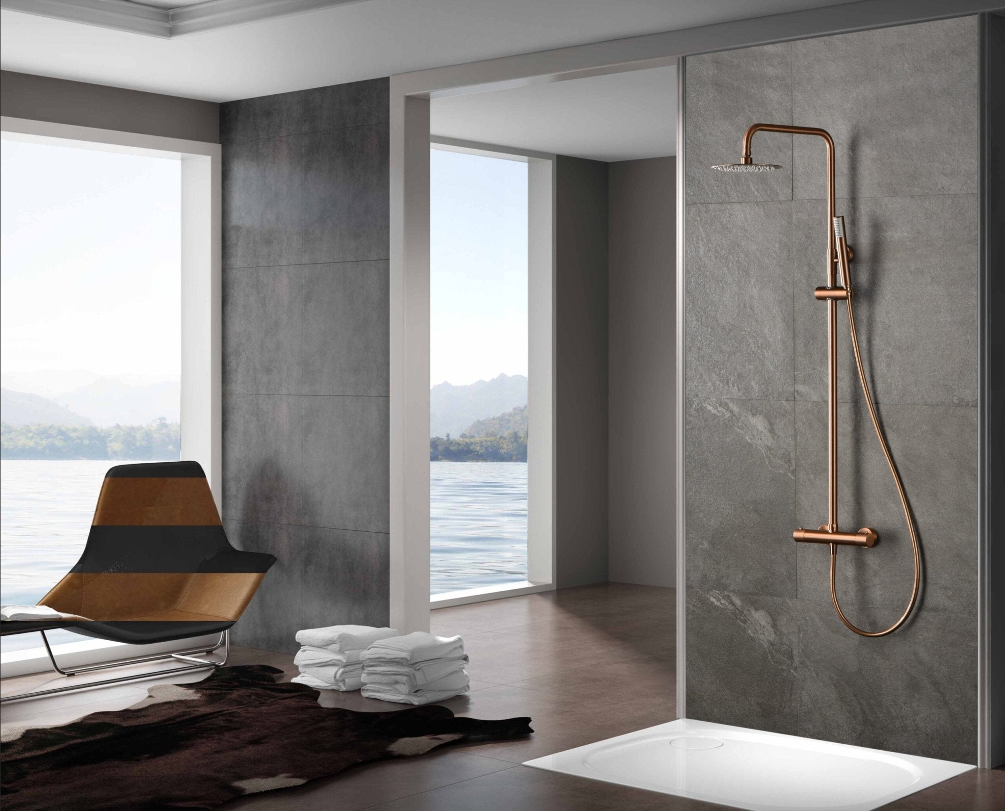 Imex - Conjunto ducha termostatico Monza oro rosa cepillado - BricoandPool