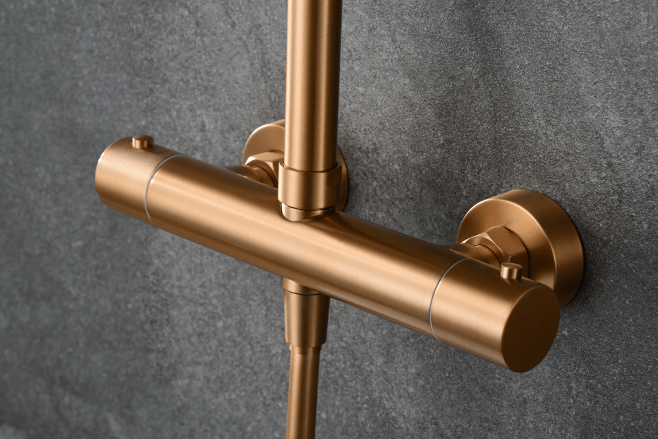 Imex - Conjunto ducha termostático Nápoles oro rosa cepillado - BricoandPool