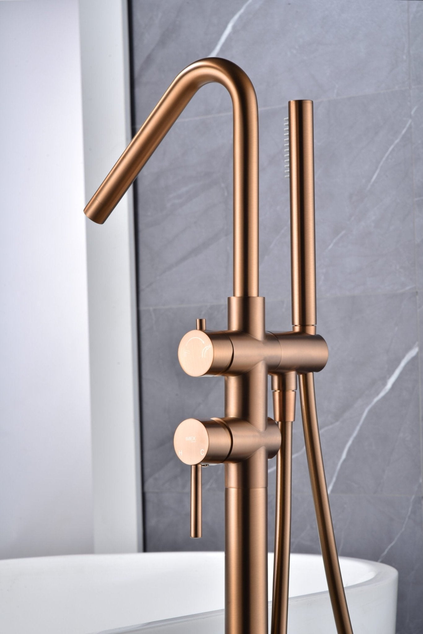 Imex - Grifería monomando exenta de bañera Córcega oro rosa cepillado - BricoandPool