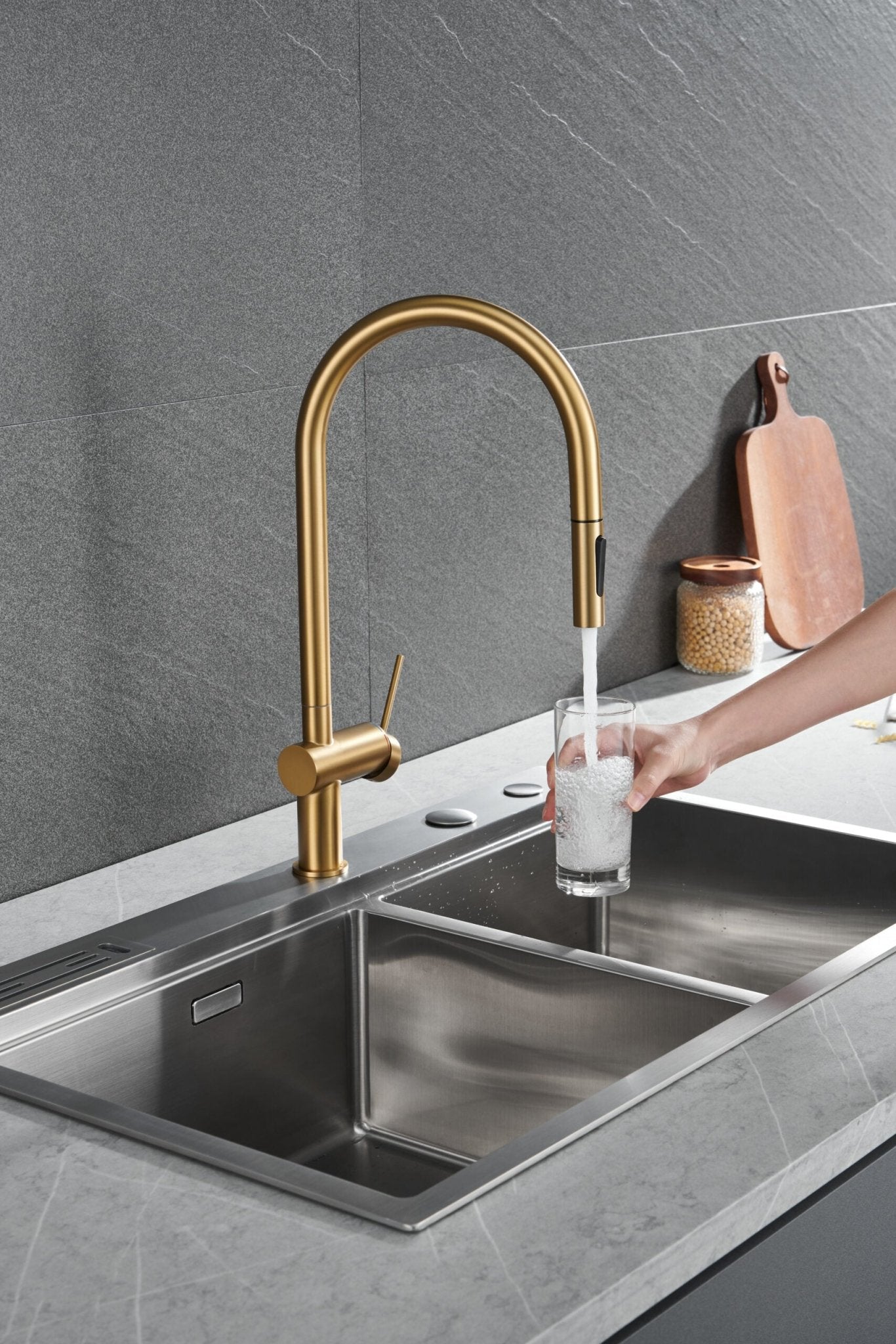 Imex - Grifo de cocina BERNA oro cepillado - BricoandPool