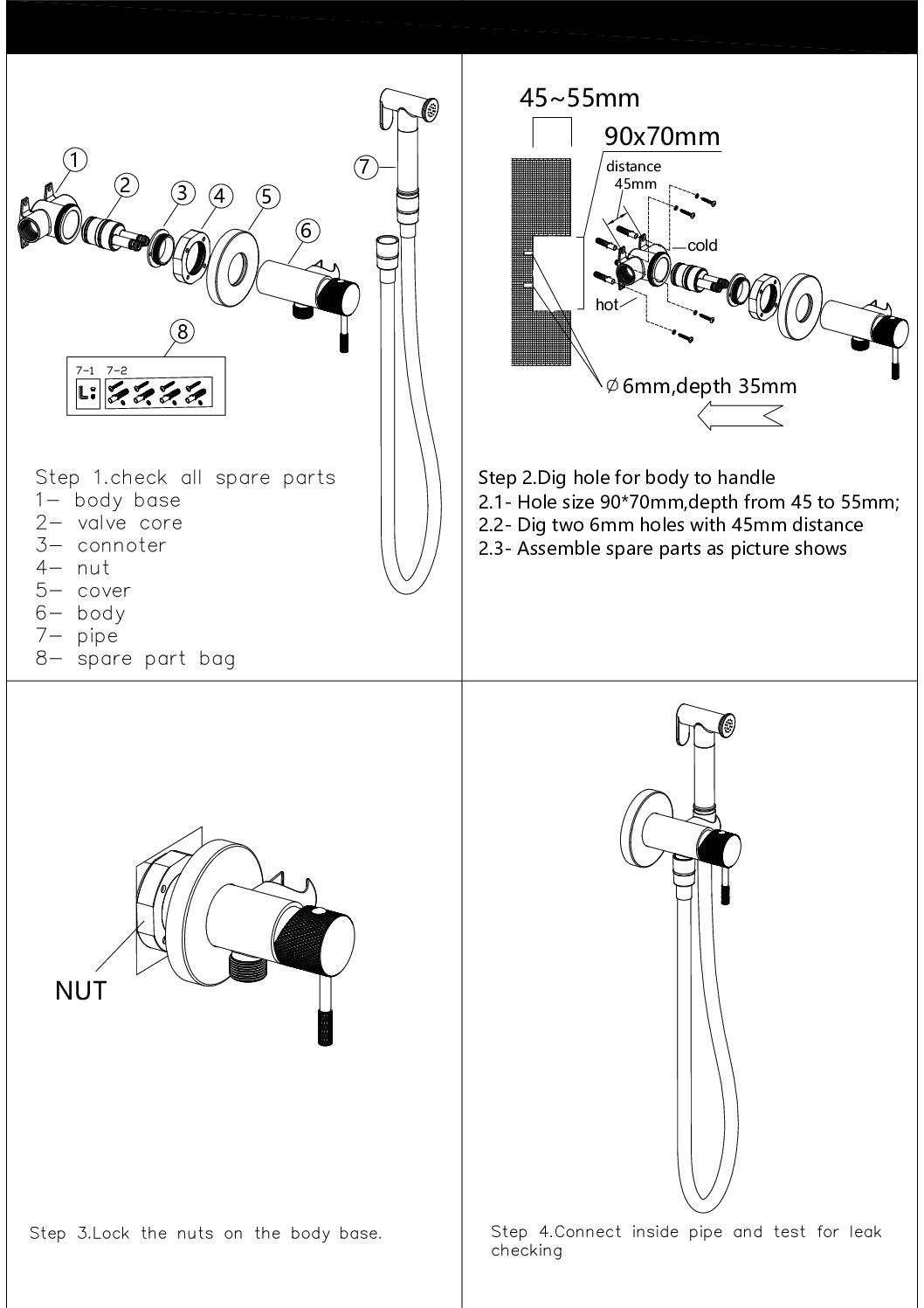Imex - Grifo empotrado de bidé Line negro mate - BricoandPool