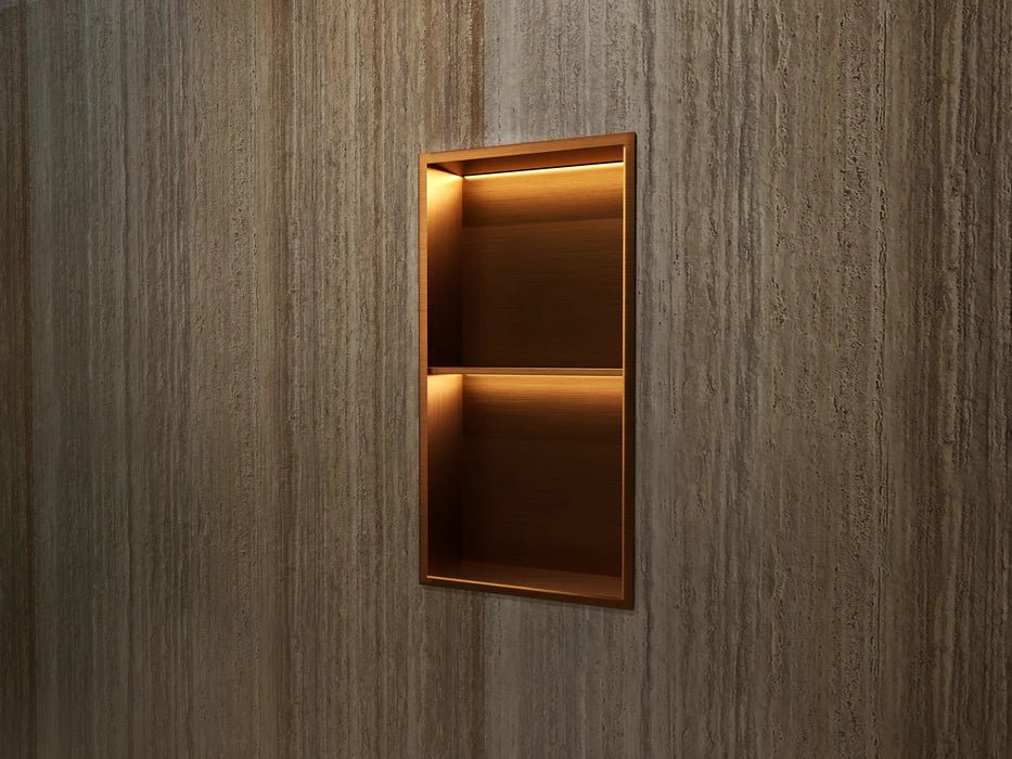 Imex - Hornacina Marshall con estante y LED oro rosa cepillado - BricoandPool