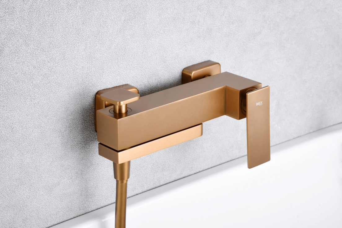 Imex - Kit baño / ducha monomando Pisa oro rosa cepillado - BricoandPool
