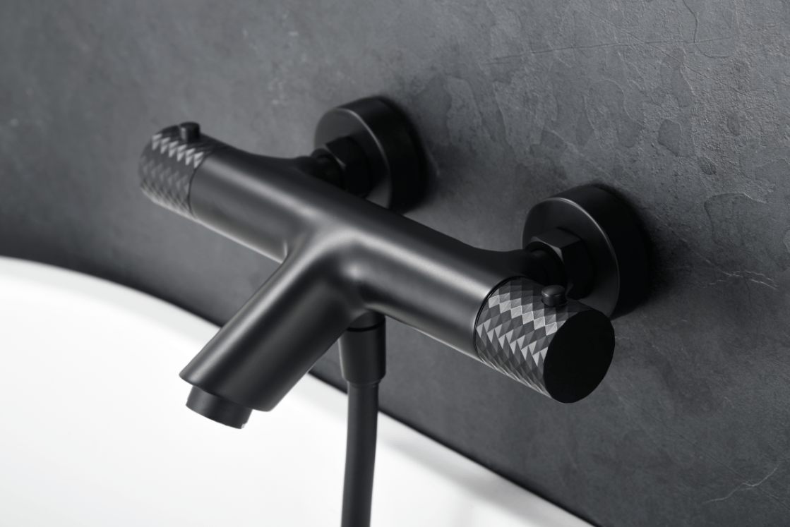 Imex - Kit baño/ducha termostático Génova negro mate - BricoandPool