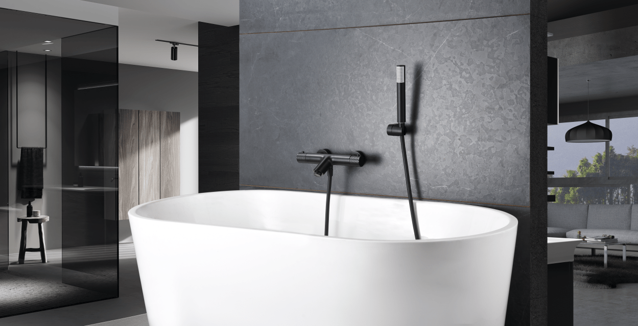 Imex - Kit baño/ducha termostático Génova negro mate - BricoandPool