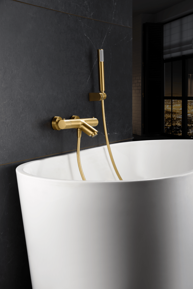 Imex - Kit baño/ducha termostático Génova oro cepillado - BricoandPool