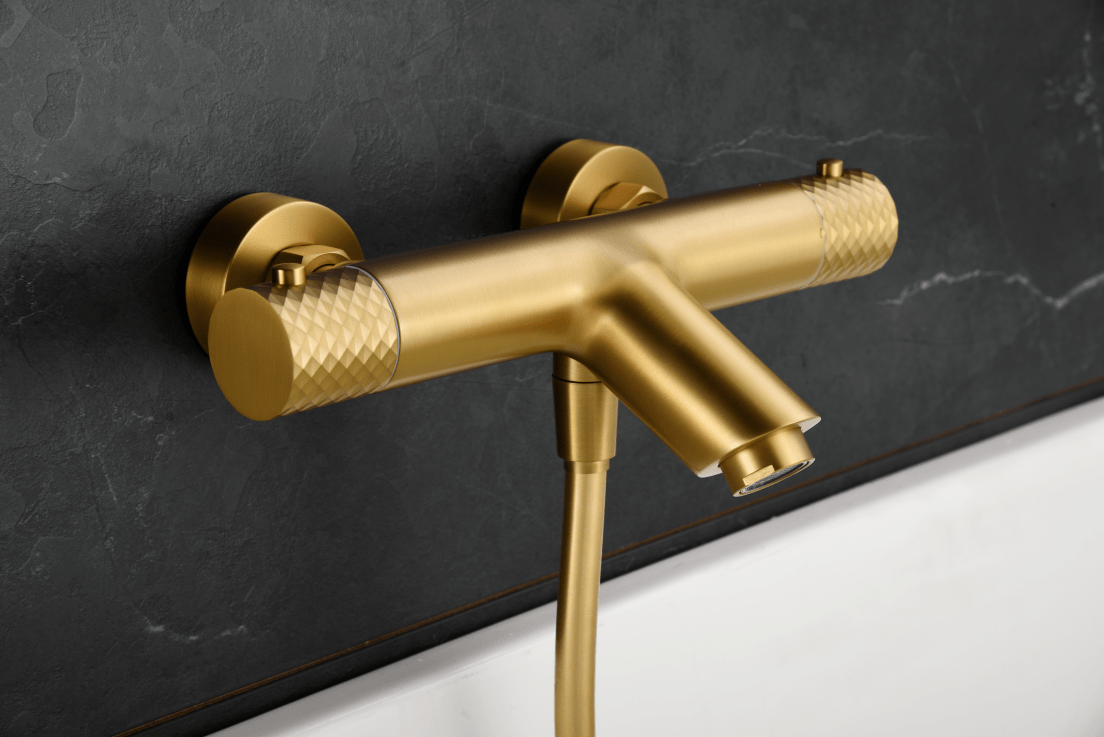 Imex - Kit baño/ducha termostático Génova oro cepillado - BricoandPool