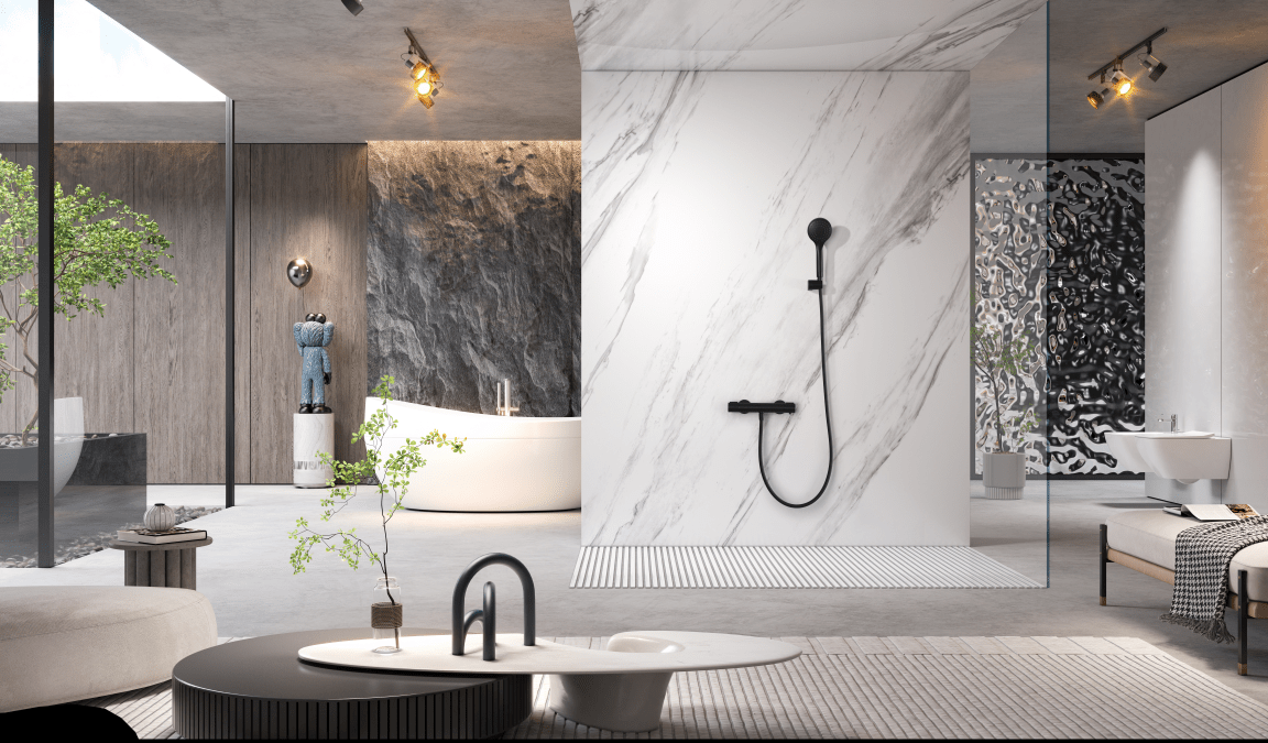 Imex - Kit ducha termostático Eco - Kent negro mate - BricoandPool