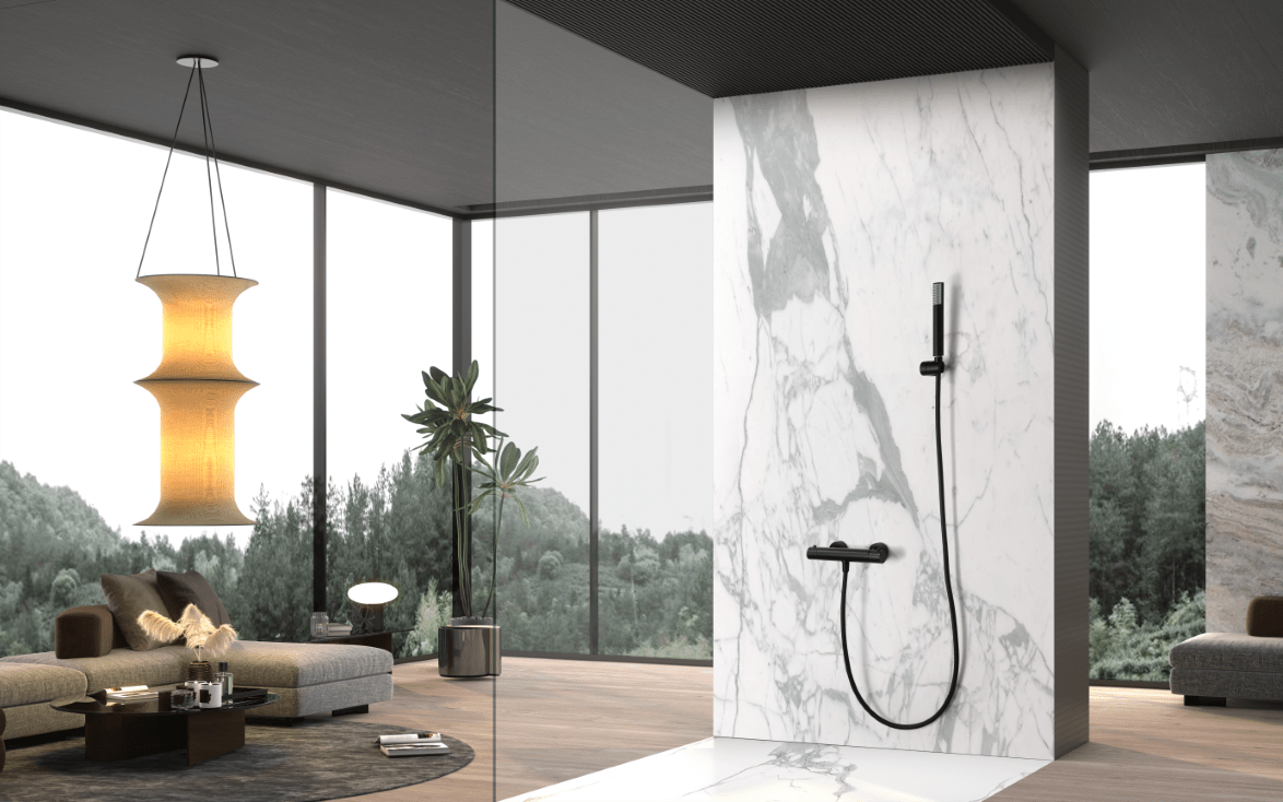 Imex - Kit ducha termostático Génova negro mate - BricoandPool