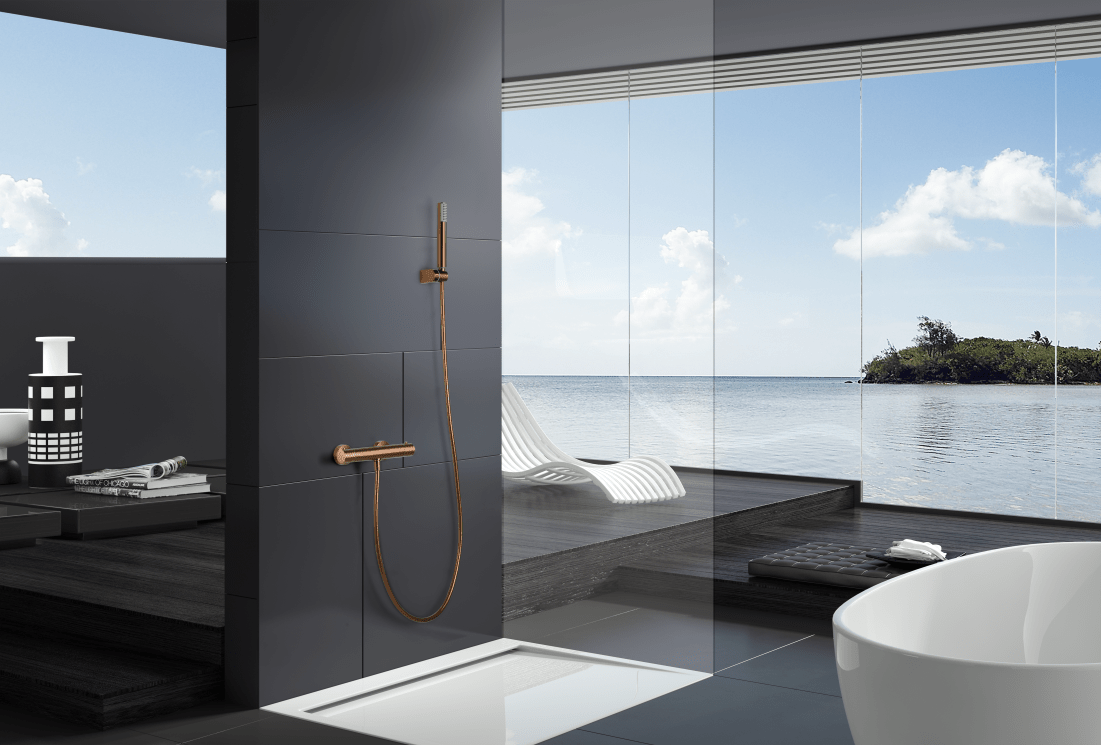 Imex - Kit ducha termostático Génova oro rosa cepillado - BricoandPool