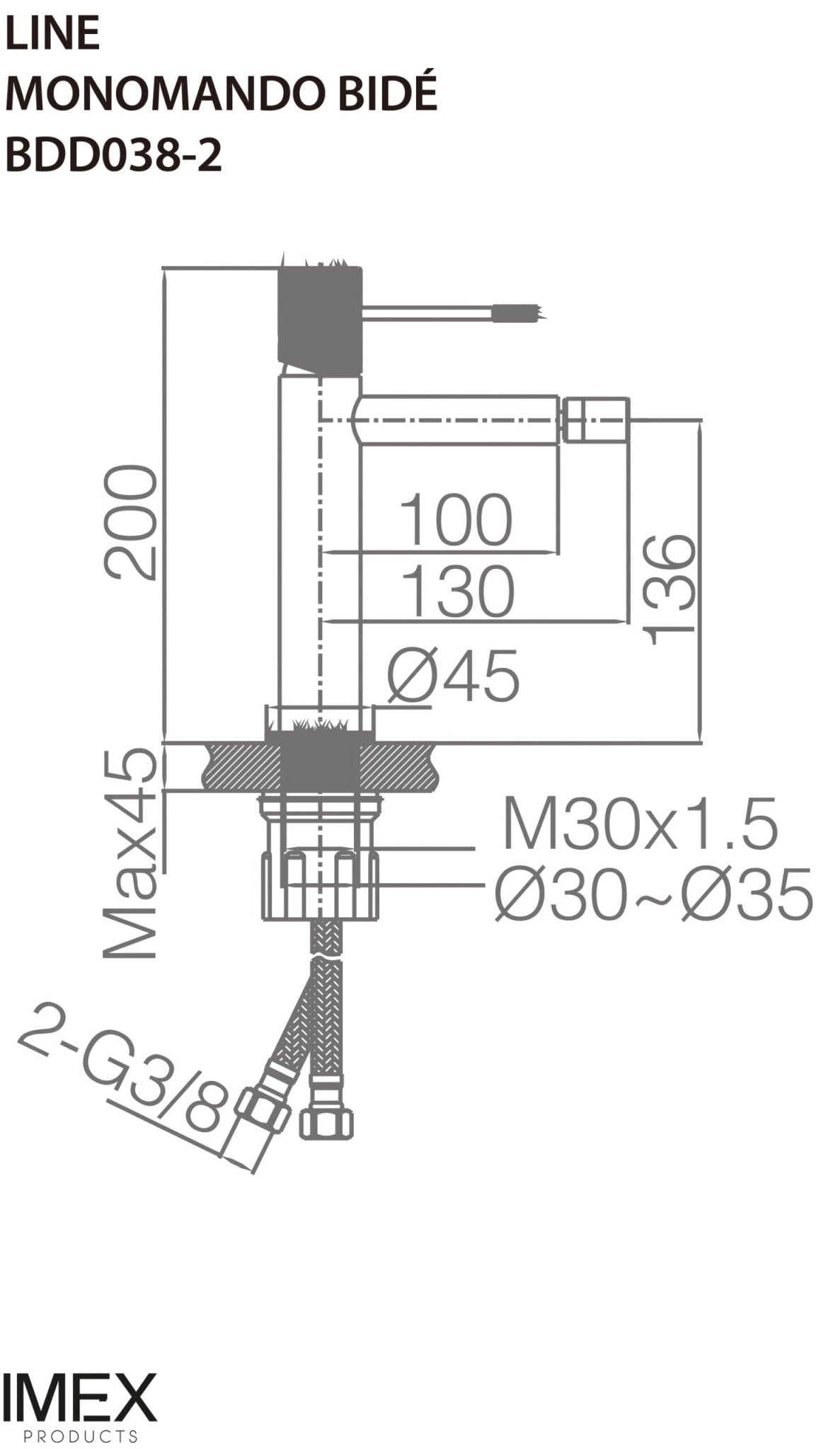 Imex - Line grifo de bidé monomando níquel cepillado - BricoandPool