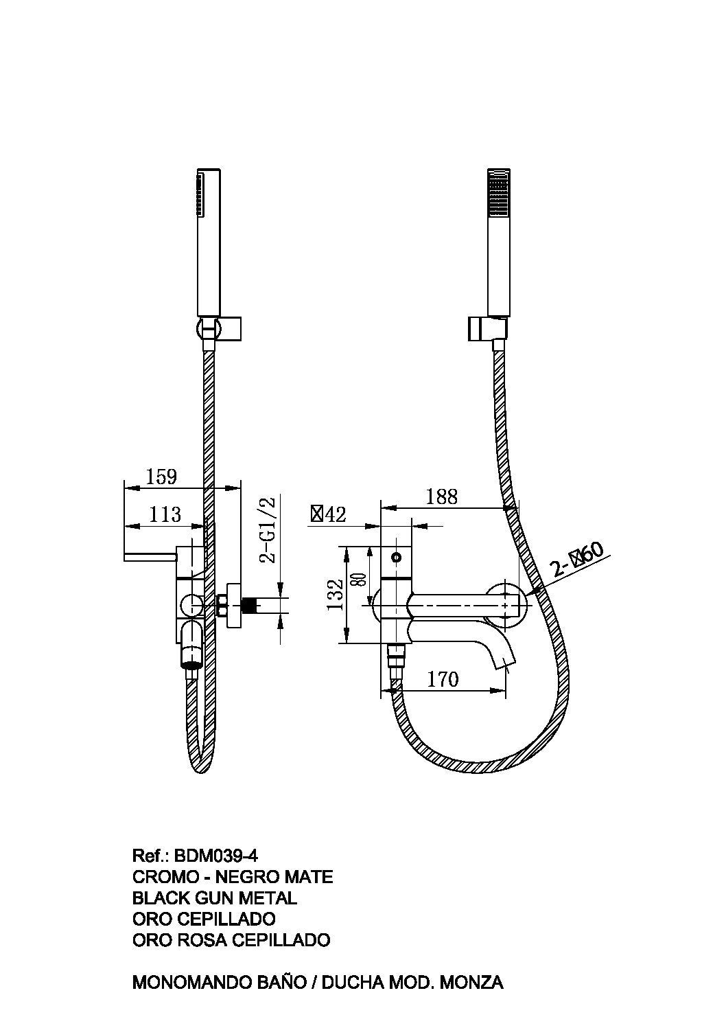 Imex - Monomando kit baño/ducha Monza oro rosa cepillado - BricoandPool