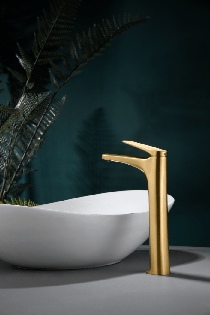 Imex - Monomando lavabo alto Delos oro cepillado - BricoandPool