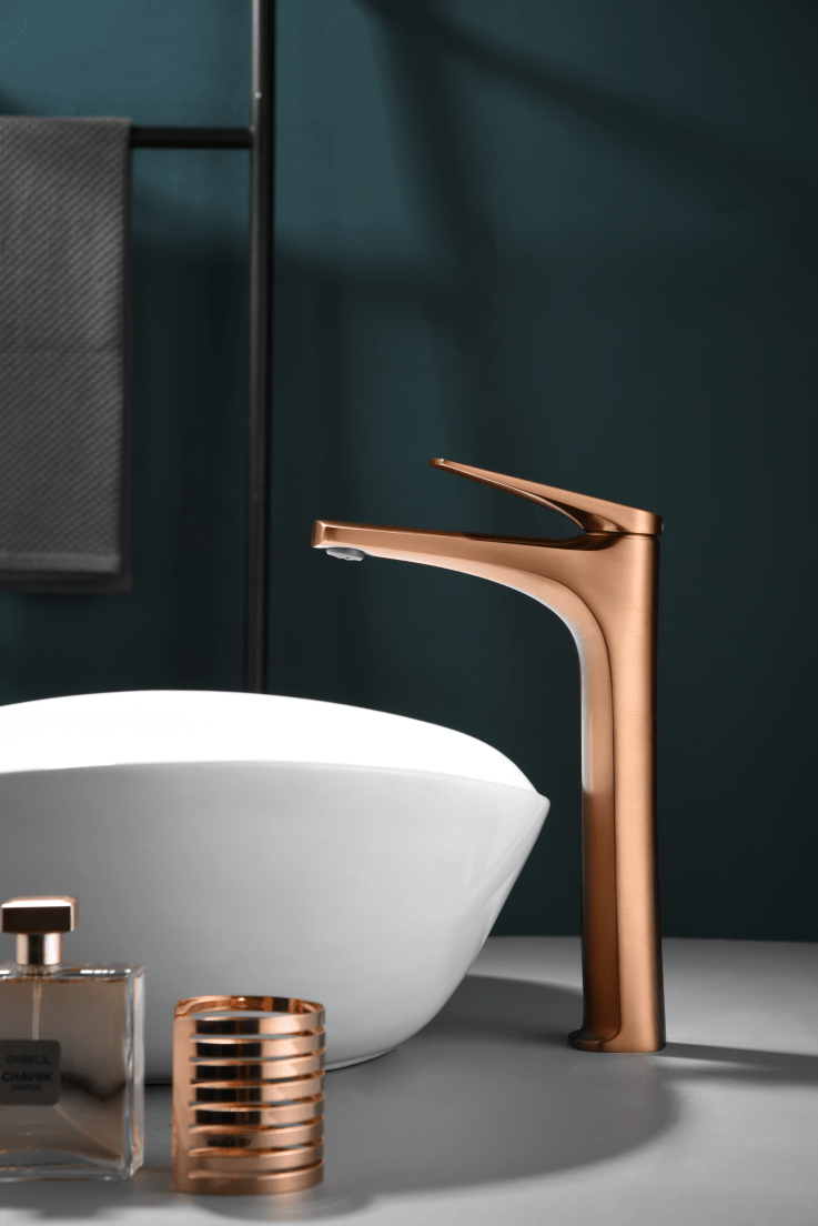 Imex - Monomando lavabo alto Delos oro rosa cepillado - BricoandPool