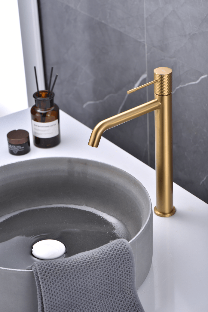 Imex - Monomando lavabo alto Génova oro cepillado - BricoandPool