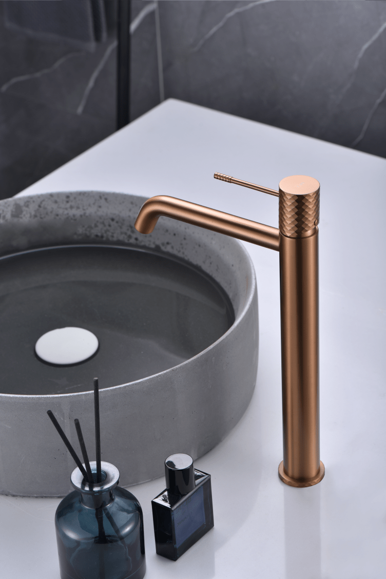 Imex - Monomando lavabo alto Génova oro rosa cepillado - BricoandPool