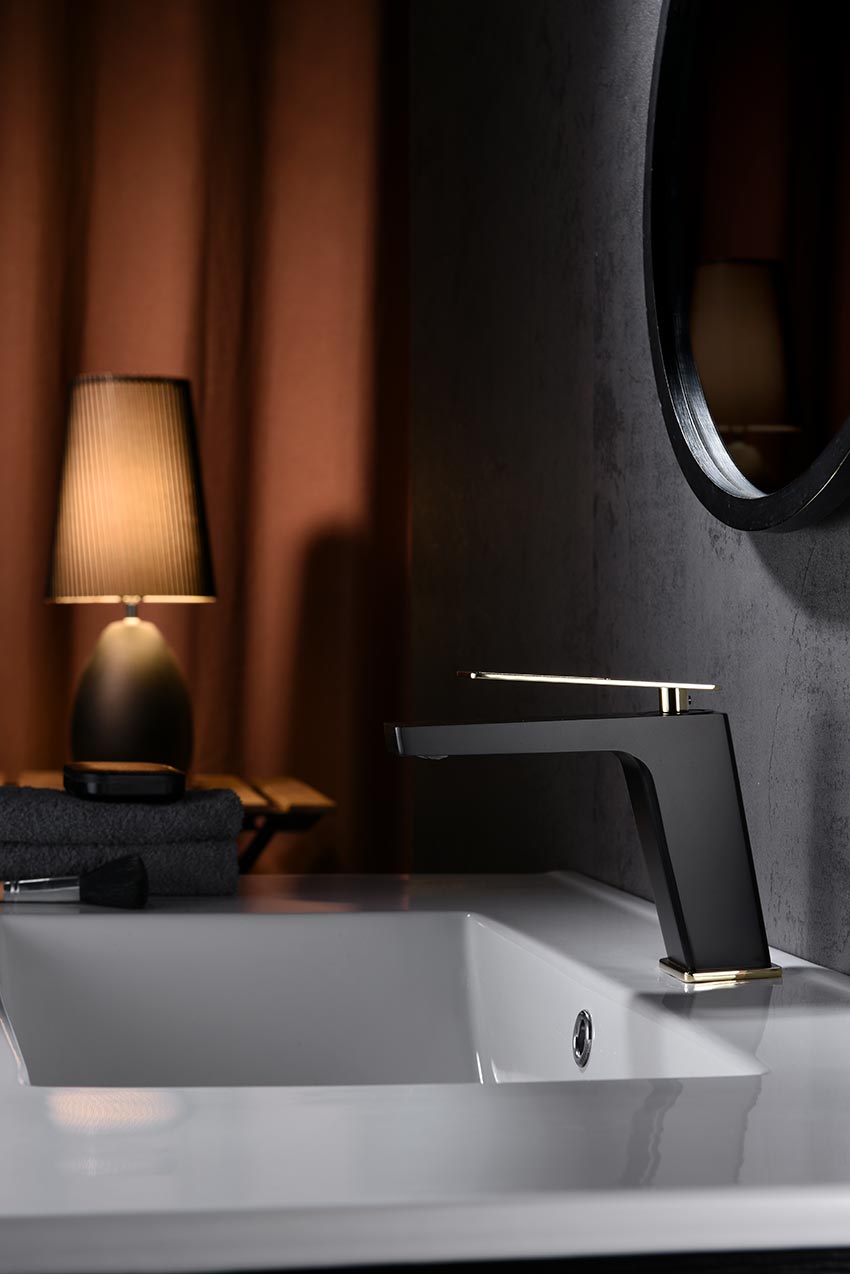 Imex - Monomando lavabo Suecia negro oro brillo - BricoandPool