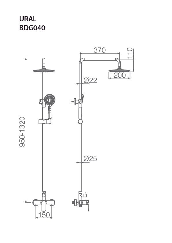 Imex – Ural columna de ducha monomando níquel cepillado - BricoandPool