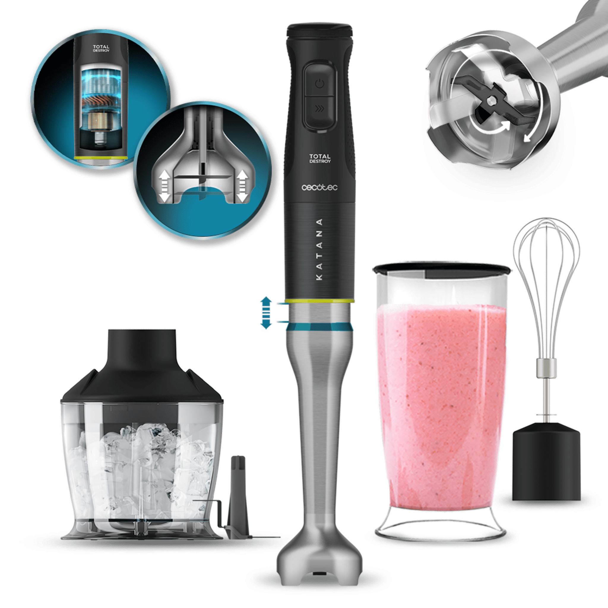 Cecotec Batidora De Mano Katana 15 TotalDestroy Con Cuchillas Independientes Que Giran En Sentido Inverso