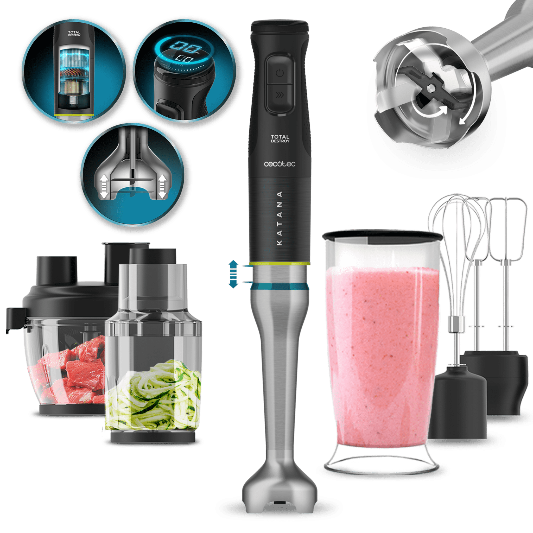 Cecotec Katana 15 Batidora De Mano TotalDestroy Con Cuchillas Dobles Inversas Y Tecnología Tijera