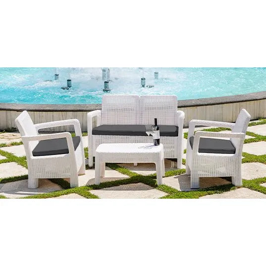 Keter - Conjunto de exterior 4 plazas Tarifa Lounge blanco - BricoandPool