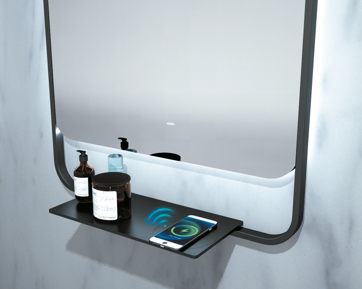 Ledimex - Espejo de baño con luz LED con cargador para móvil Concept Negro Mate - BricoandPool