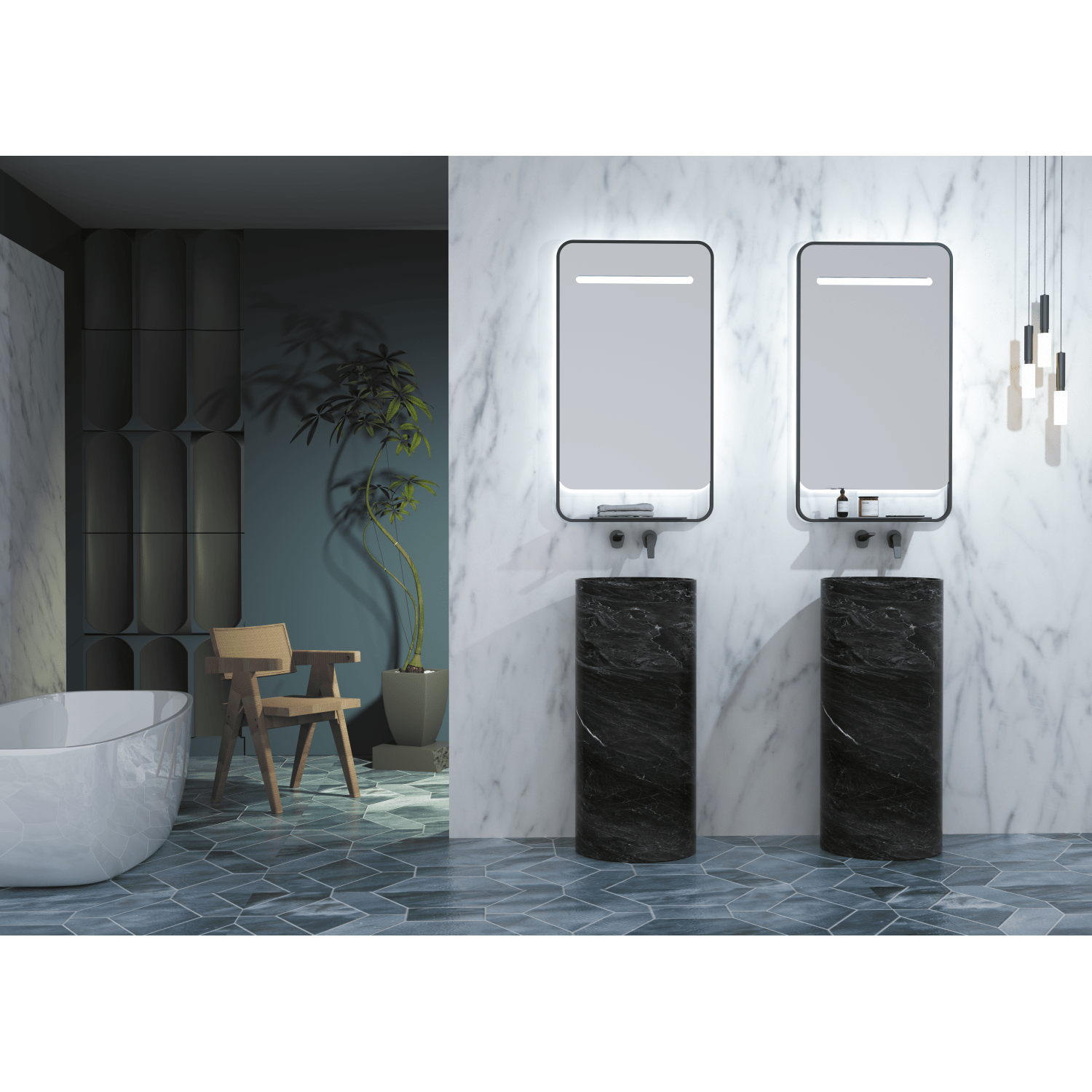 Ledimex - Espejo de baño con luz LED con cargador para móvil Concept Negro Mate - BricoandPool