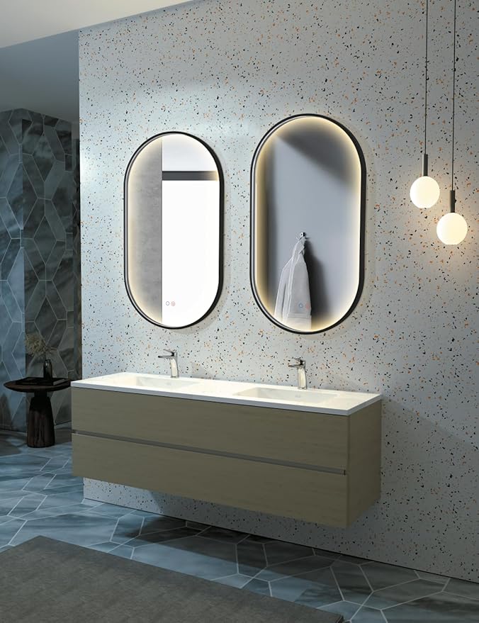 Ledimex - Espejo de baño con luz LED Río 90x50 Negro Mate - BricoandPool