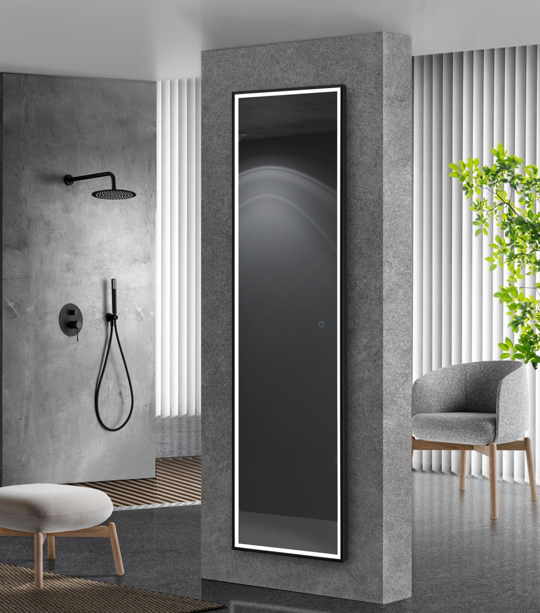 Ledimex - Espejo LED Cuadrado Luz Frontal New York Negro Mate - BricoandPool