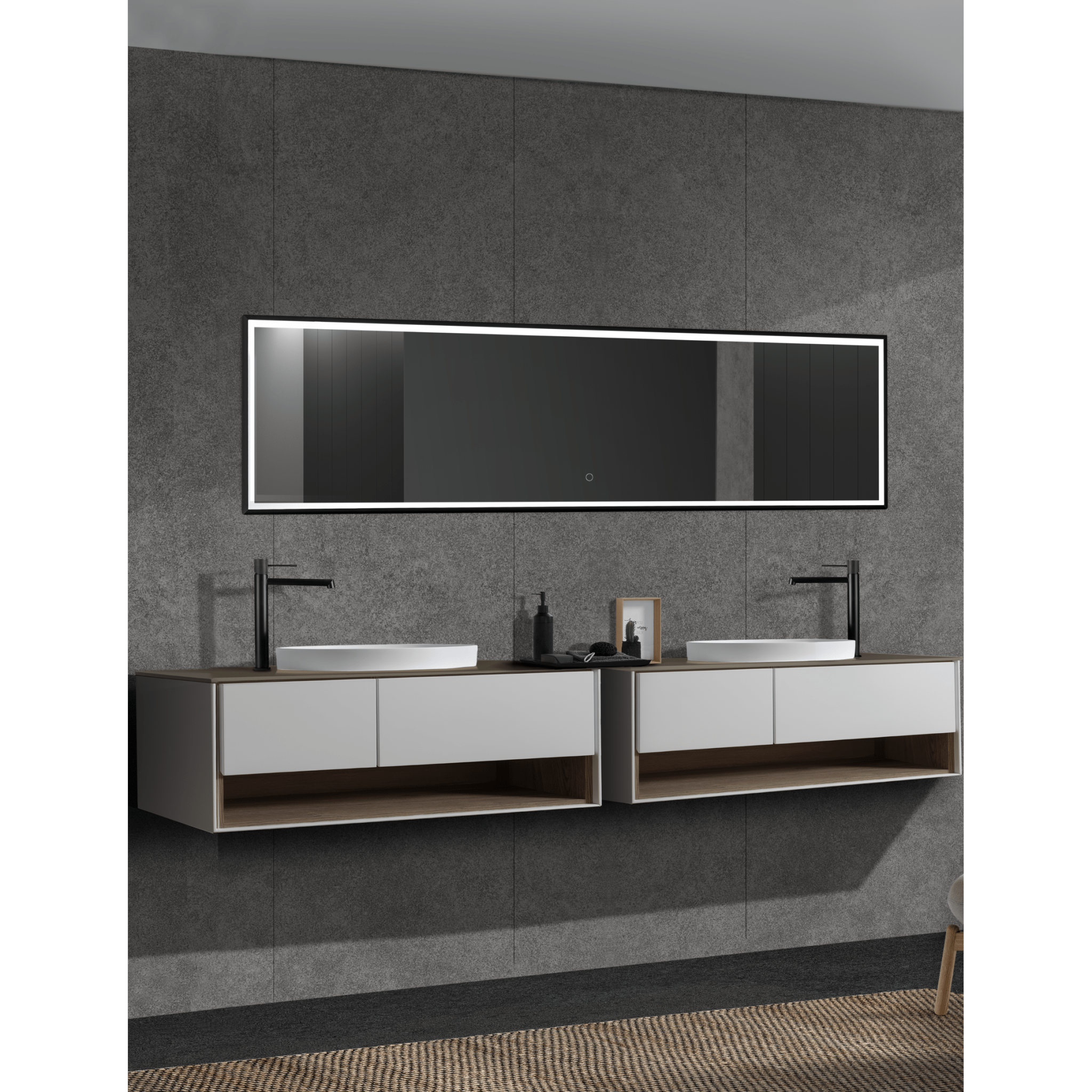 Ledimex - Espejo LED Cuadrado Luz Frontal New York Negro Mate - BricoandPool