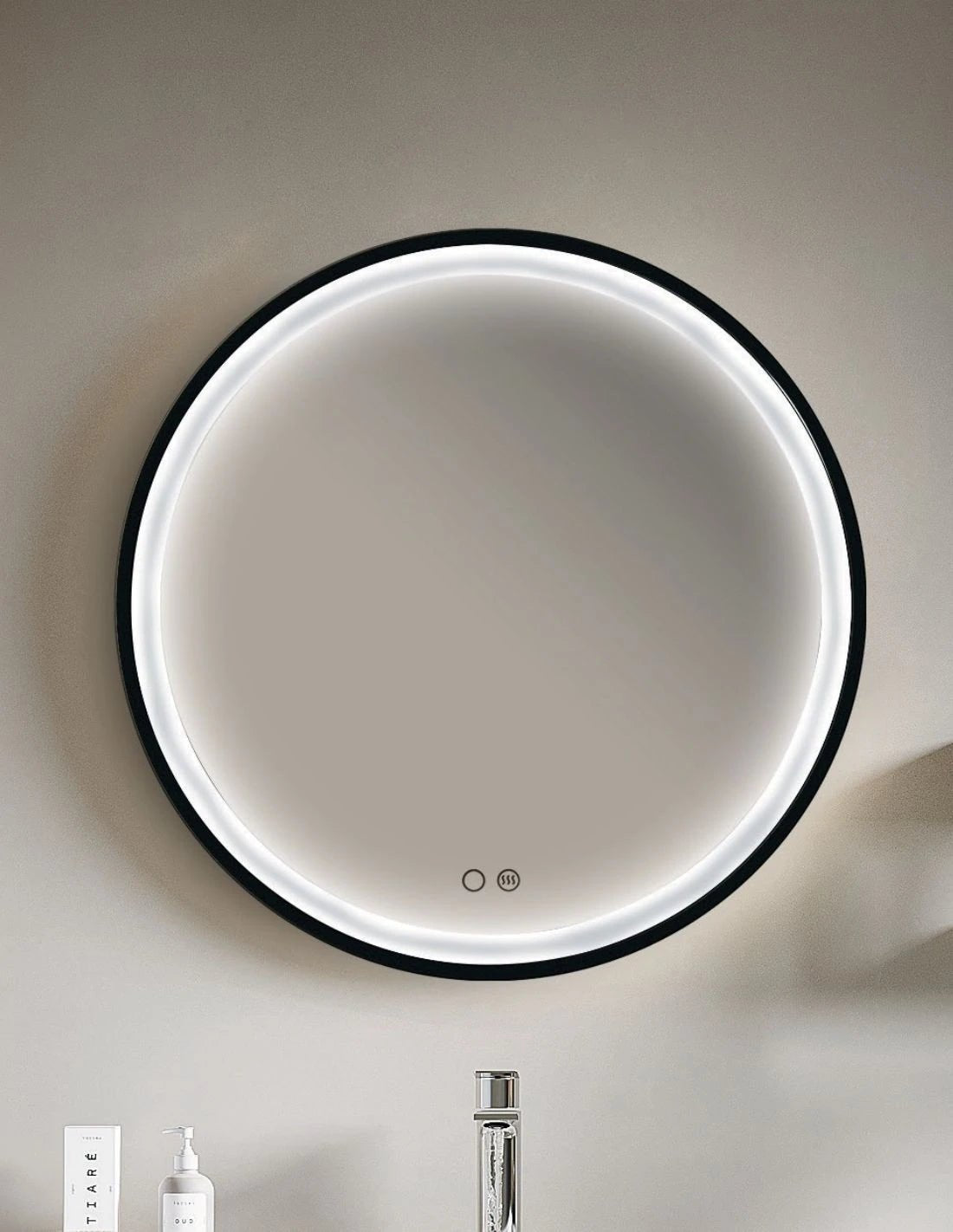 Ledimex - Espejo redondo baño Paris marco negro de LED - BricoandPool