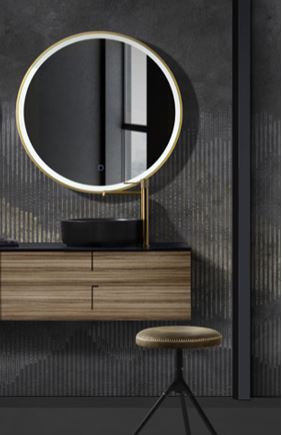 Ledimex - Espejo redondo baño Paris marco Oro cepillado de LED - BricoandPool