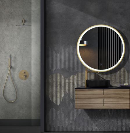 Ledimex - Espejo redondo baño Paris marco Oro cepillado de LED - BricoandPool