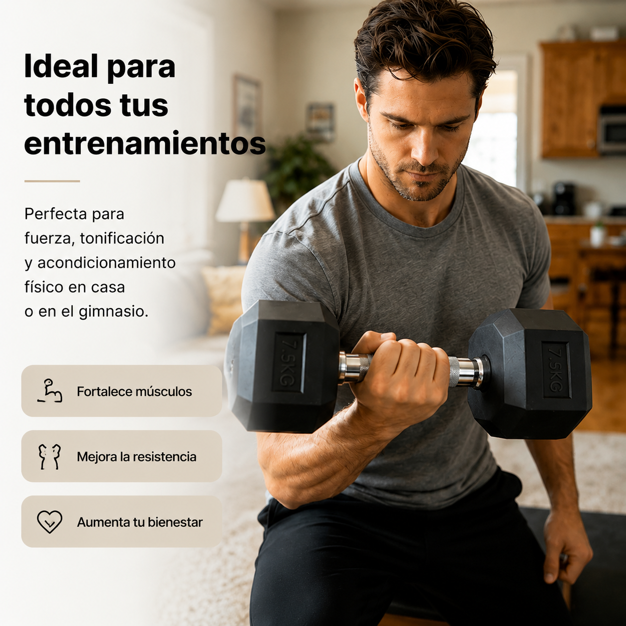 Pack de 2 Mancuernas Hexagonales 7,5 Kg Agarre Antideslizante