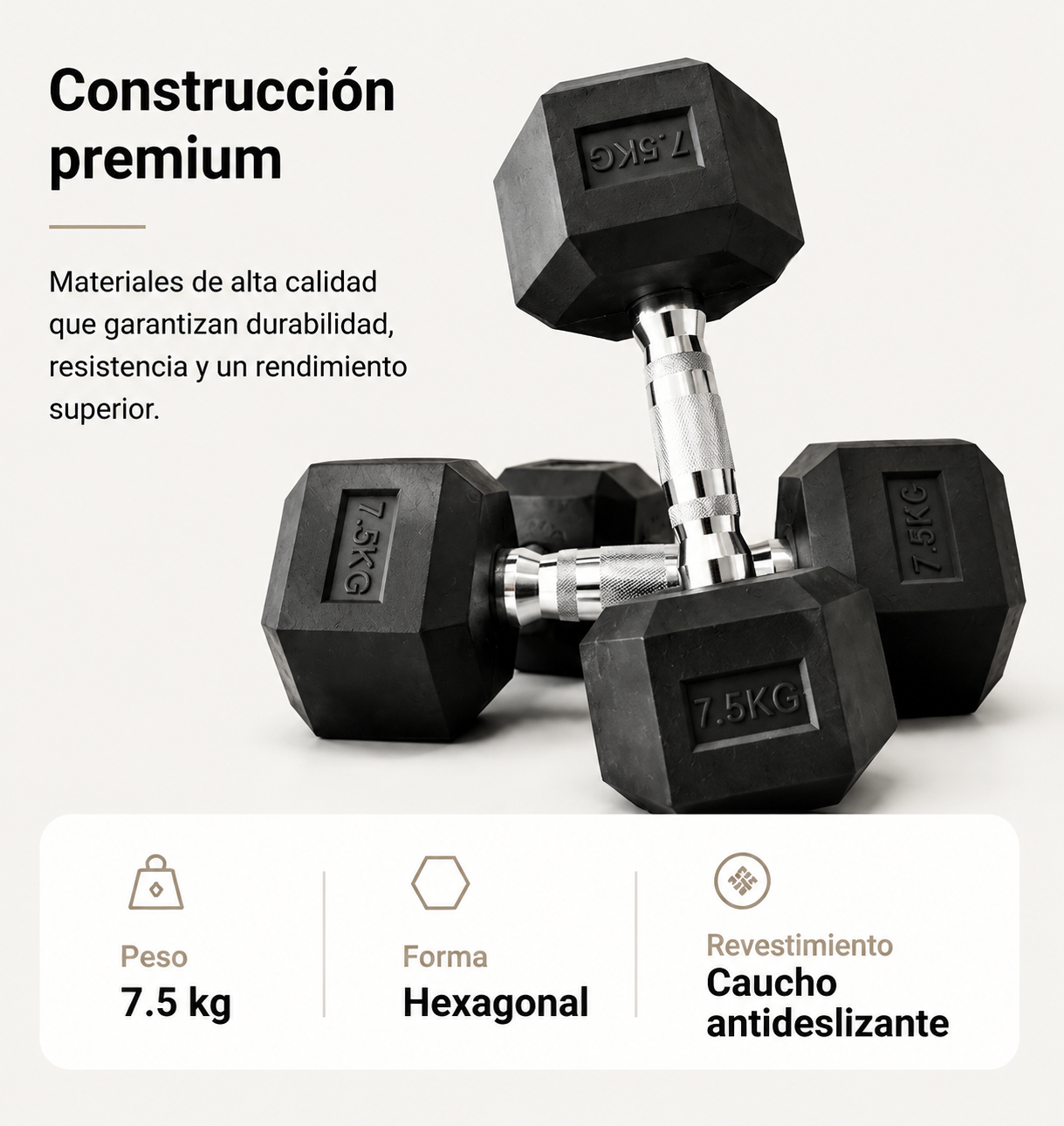 Pack de 2 Mancuernas Hexagonales 7,5 Kg Agarre Antideslizante