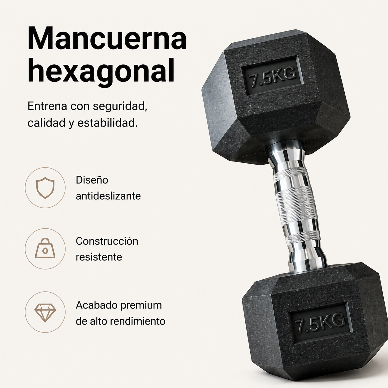 Pack de 2 Mancuernas Hexagonales 7,5 Kg Agarre Antideslizante