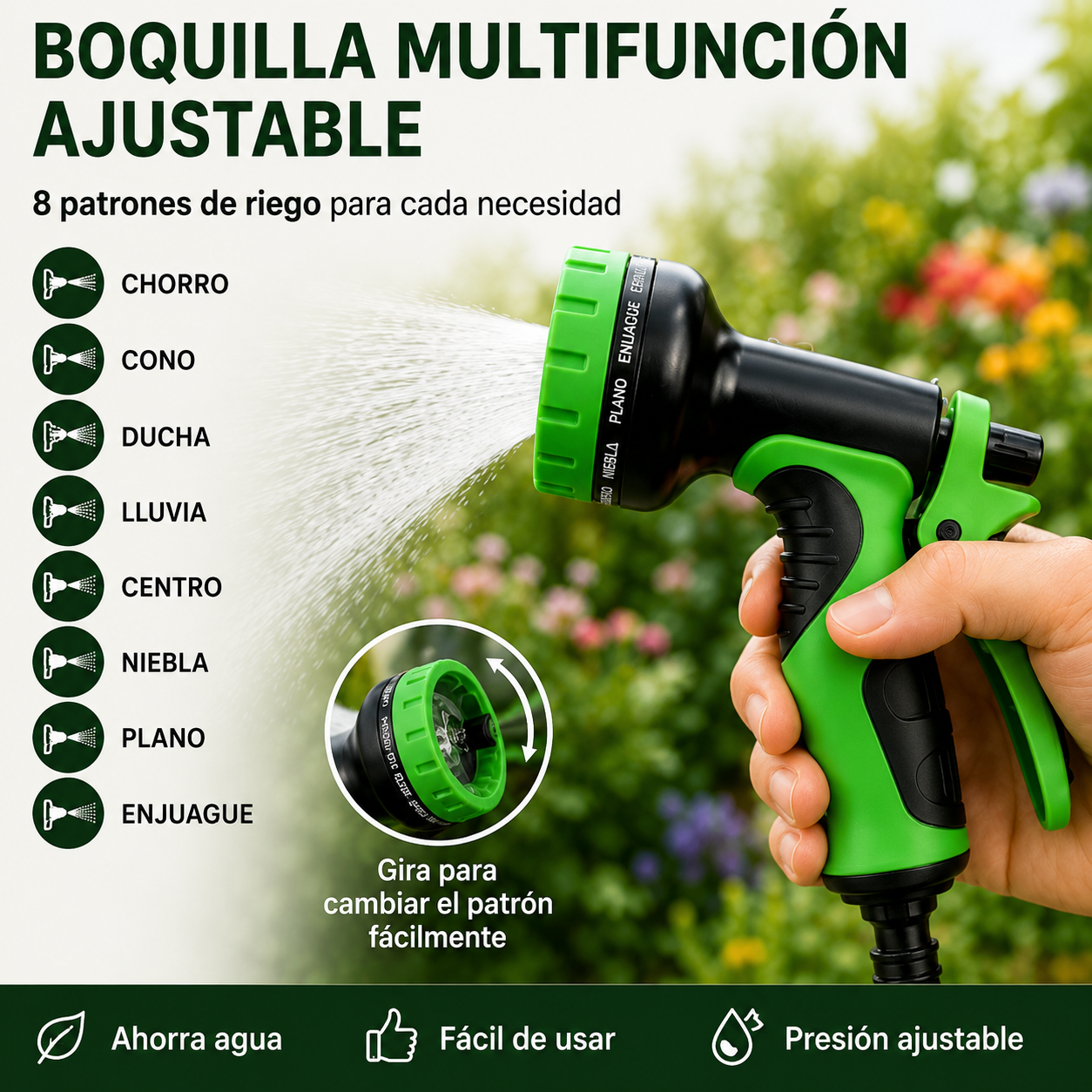 Tubo estensibile da giardino 15 m con pistola multifunzione e raccordi in ottone resistenti