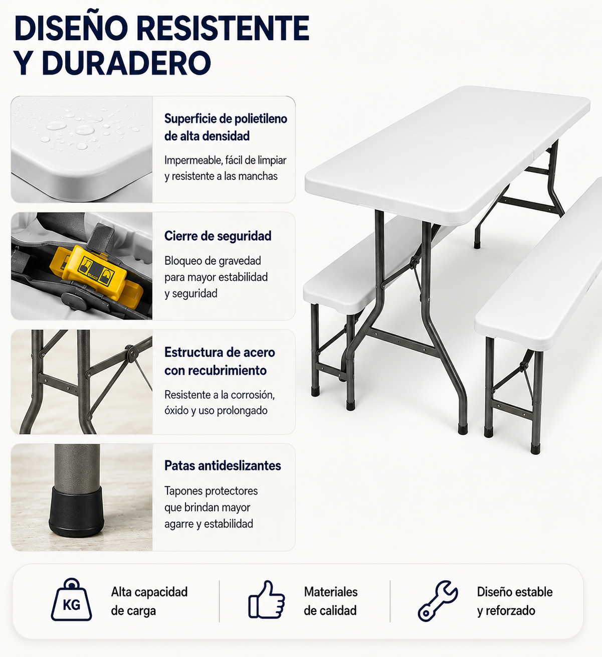 Set tavolo pieghevole con 2 panche da giardino 180x74x72 cm