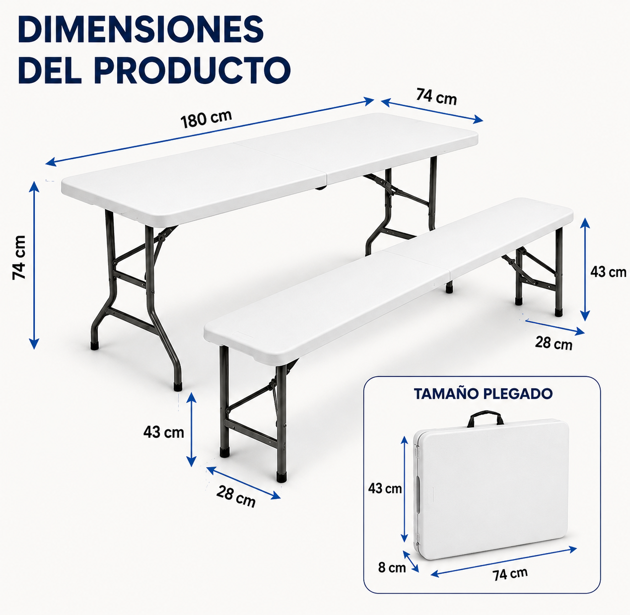 Set tavolo pieghevole con 2 panche da giardino 180x74x72 cm