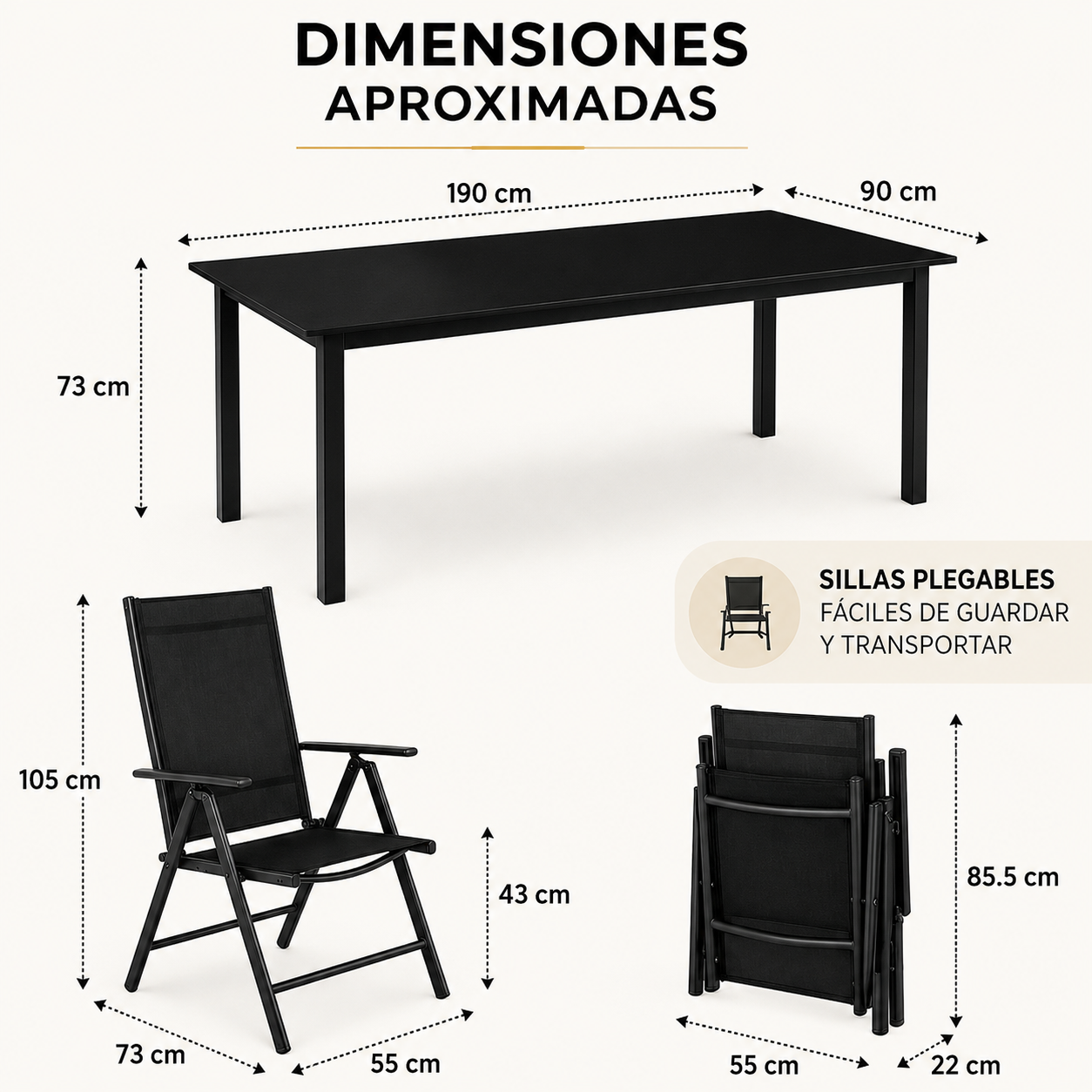 Set da giardino 9 pezzi alluminio sedie reclinabili tavolo in vetro