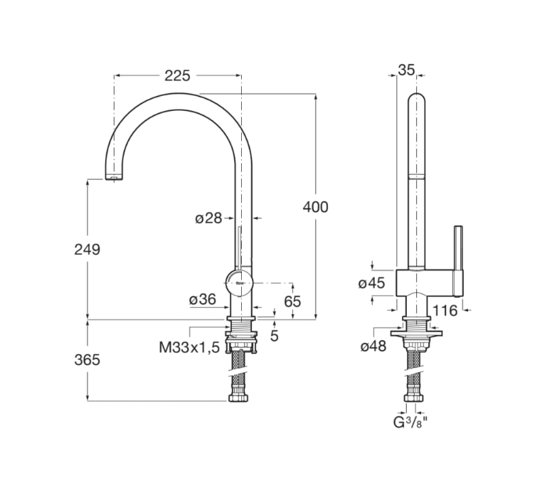 Mezclador monomando para cocina Ona. Acabado acero inoxidable A5A841FSM0 - BricoandPool