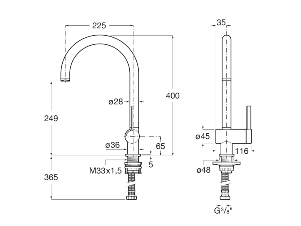 Mezclador monomando para cocina Ona Cromado A5A841FC00 - BricoandPool