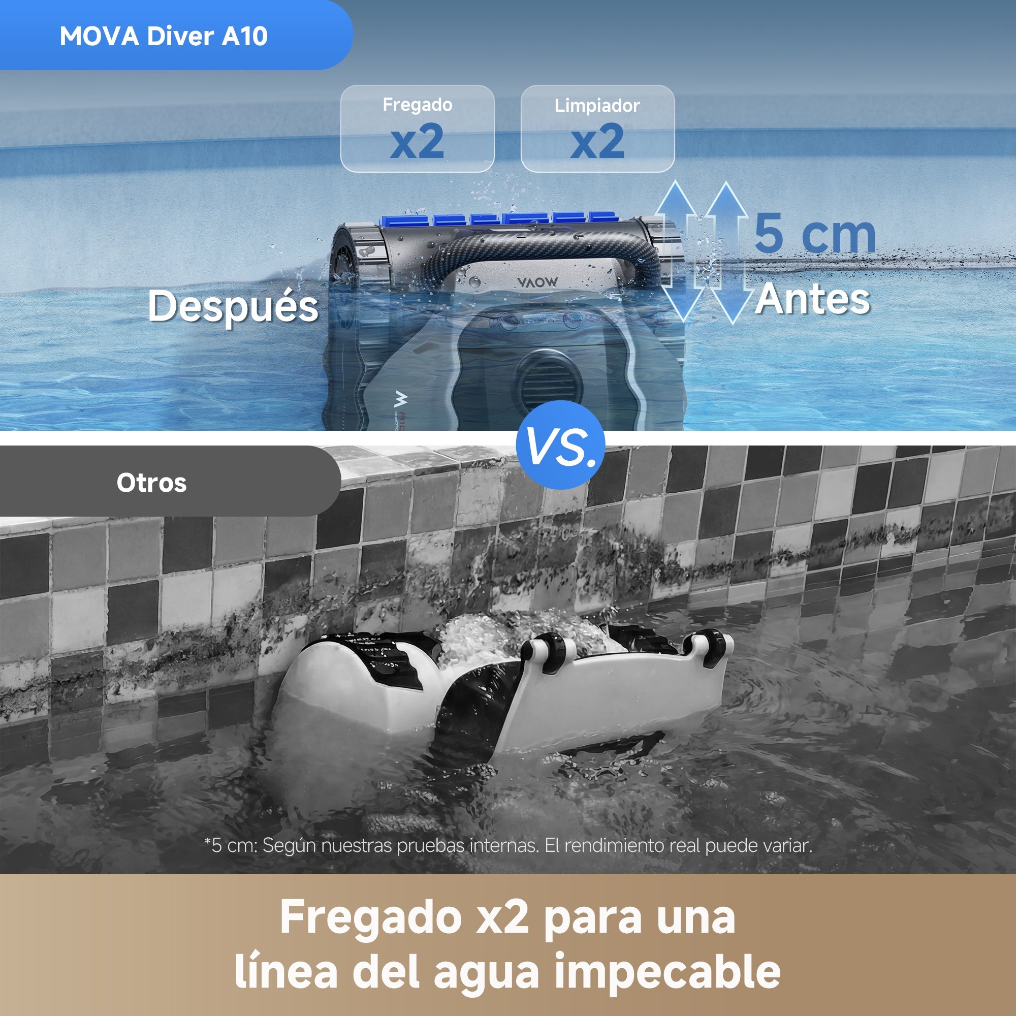 Mova - Diver A10 Robot Limpiafondos de piscina de batería sin cable - BricoandPool