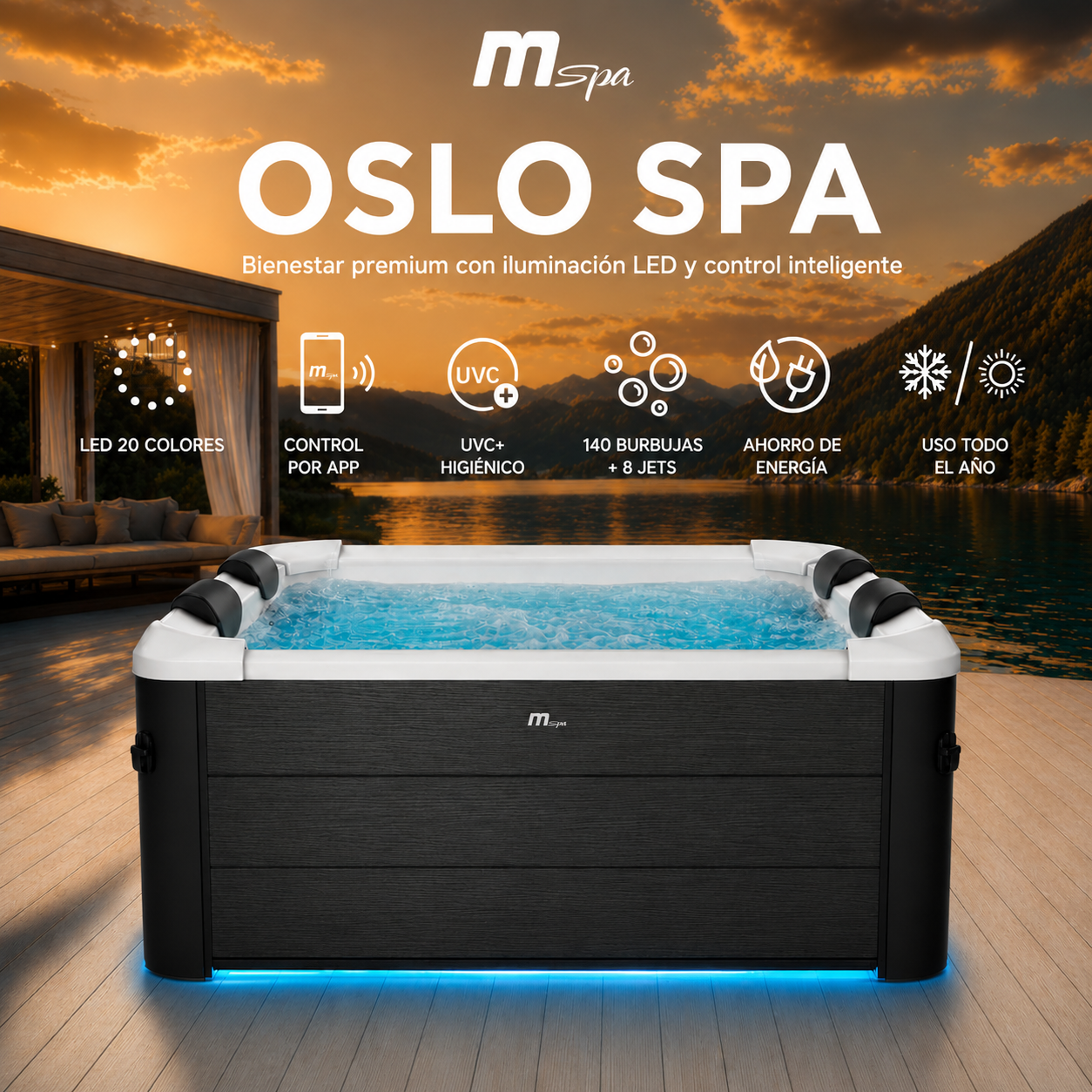Mspa - Spa rígido quadrado Oslo Plus 4-6 pessoas